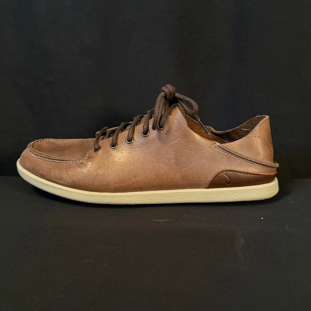 OluKai Nalukai Leather Lace Up Shoes Chukka Husk Silt Slip On 10378-6Z21 Mens 10